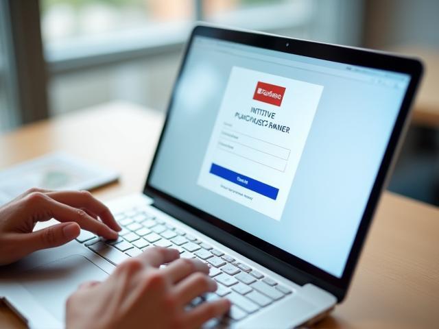 Laptop showing an online purchase form with a Swiss vignette icon, emphasizing digital convenience.